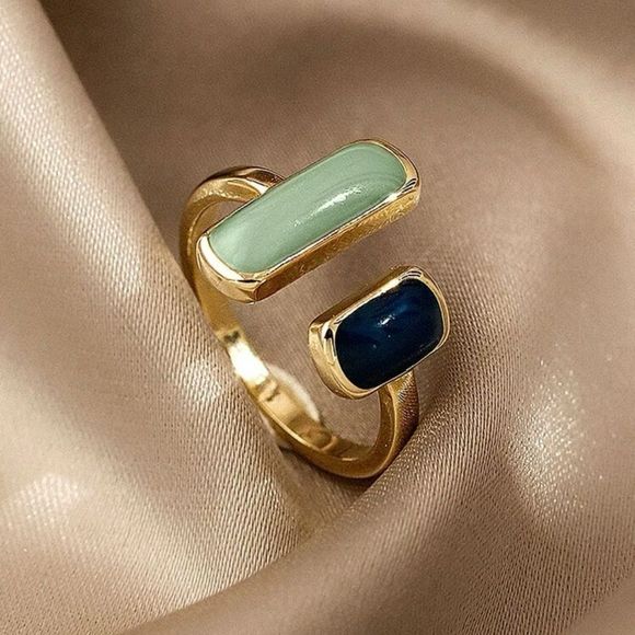 Jewelry - Alloy Dark Blue and Aqua Cuff Ring